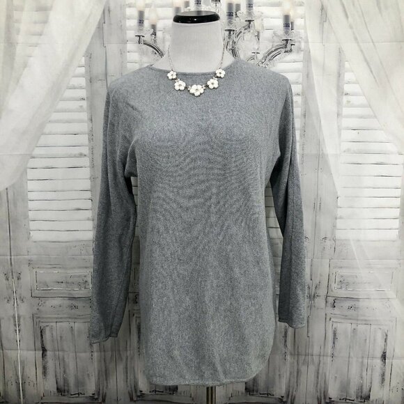 Michael Kors Size Large Solid Gray High Low Zip Back Sweater High Neck Cotton - Picture 1 of 9